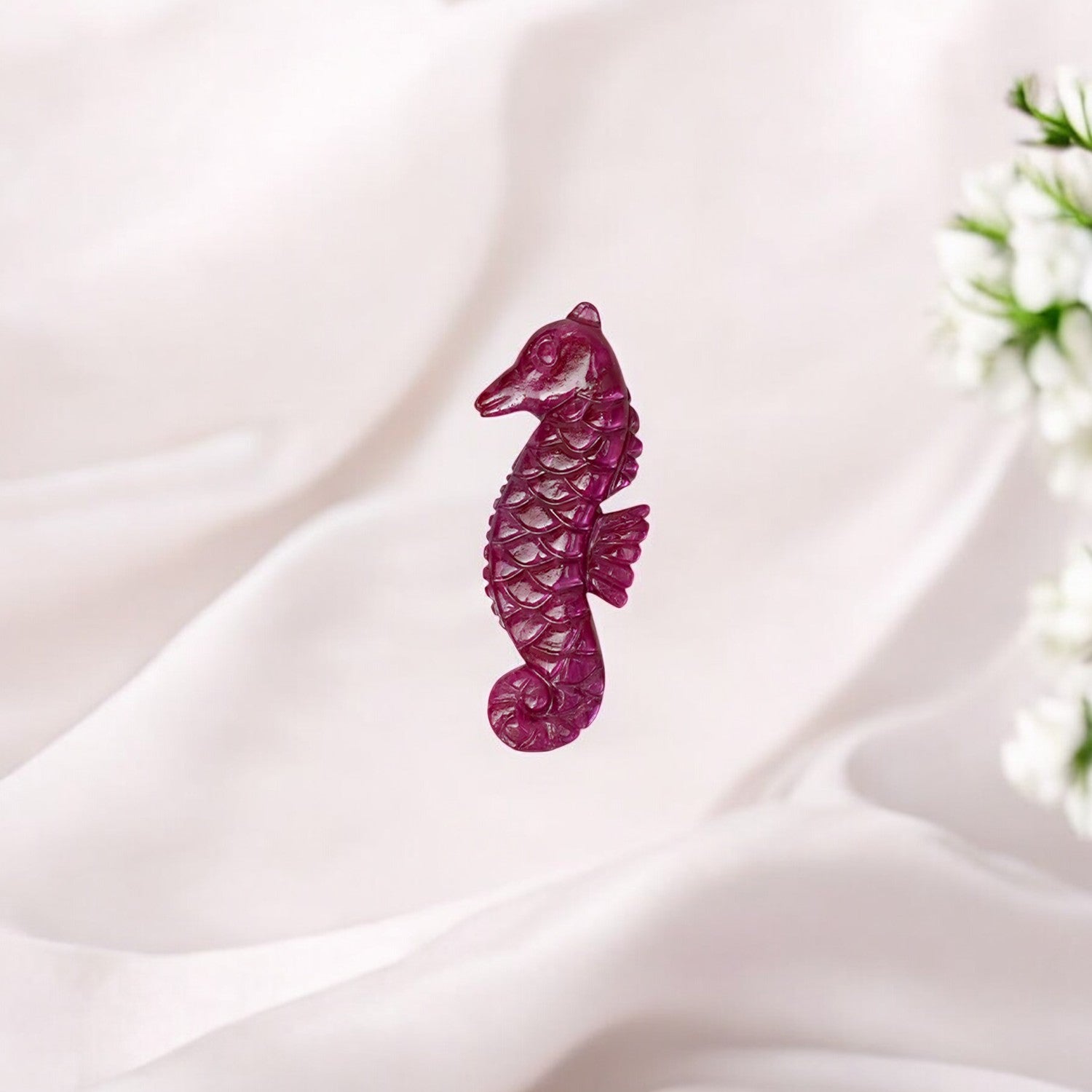 Sea Horse Carved In Ruby